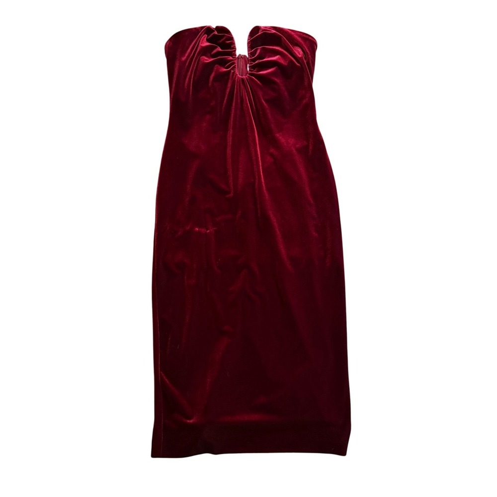 ASTR The Label Arista Burgundy Velvet Strapless U-Wire Ruched Midi Dress Large - Picture 3 of 11